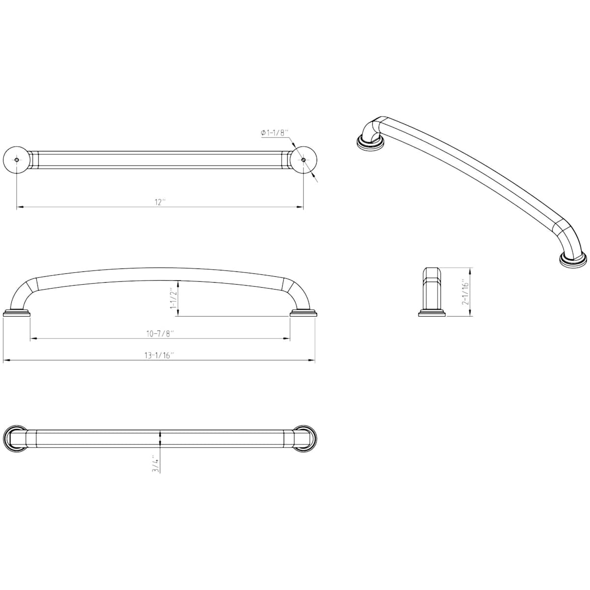 Jeffrey Alexander - 527-12SIM - Bremen 1 - 12" Center to Center Bold Modern Industrial Appliance Pull / Handle with Squared Edges in Distressed Antique Silver