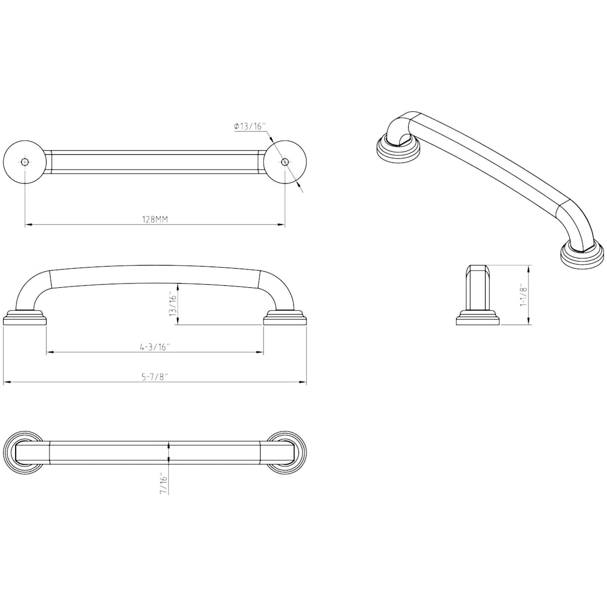Jeffrey Alexander - 527-128BNBDL - Bremen 1 - 5-1/16" (128mm) Center to Center Modern Industrial Angled Pipe Style Cabinet Handle / Drawer Pull in Brushed Pewter