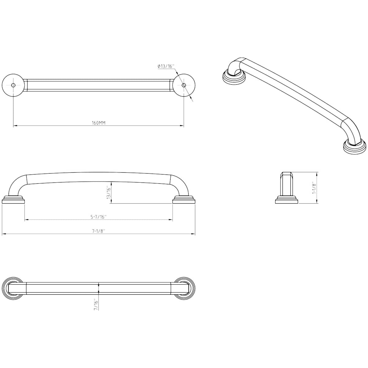 Jeffrey Alexander - 527-160PC - Bremen 1 - 6-5/16" Center to Center Bold Curved Cabinet Handle / Drawer Pull with Squared Edges in Polished Chrome