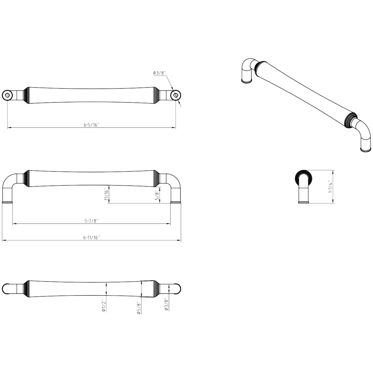 Jeffrey Alexander - 537-160SN - Bremen 2 - 6-5/16" Center to Center American Country Industrial Barrel Cabinet Handle / Drawer Pull in Satin Nickel