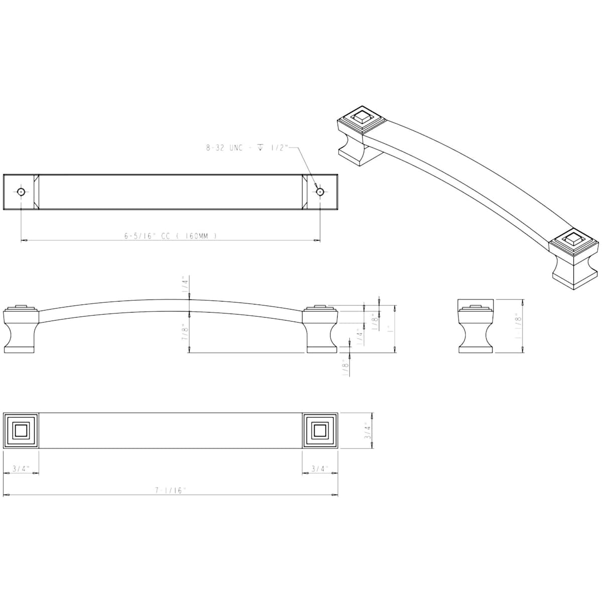 Jeffrey Alexander - 585-160SN - Delmar 6-5/16" Center to Center Traditional Elegant Cabinet Handle / Drawer Pull in Satin Nickel