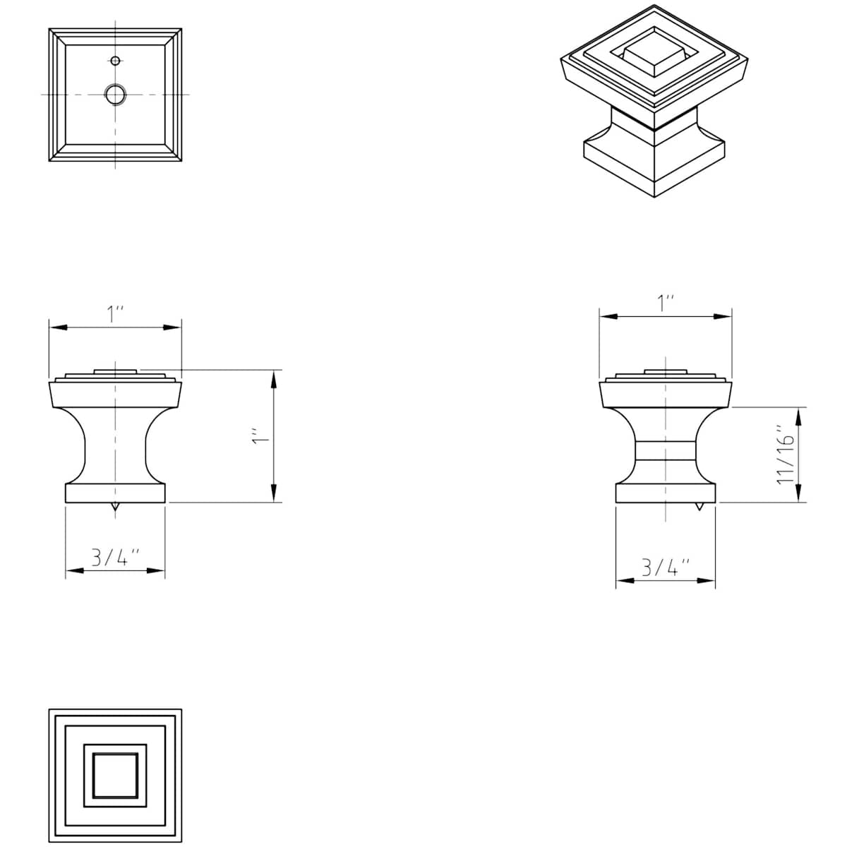 Jeffrey Alexander - 585BNBDL - Delmar 1" Stacked Square Designer Deco Cabinet / Drawer Knob in Brushed Pewter