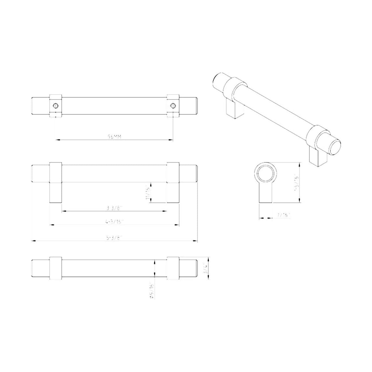 Jeffrey Alexander - 596SN - Key Grande 3-3/4" (96 mm) Center to Center Modern Industrial Pipe Style Bar Cabinet Handle / Drawer Pull in Satin Nickel