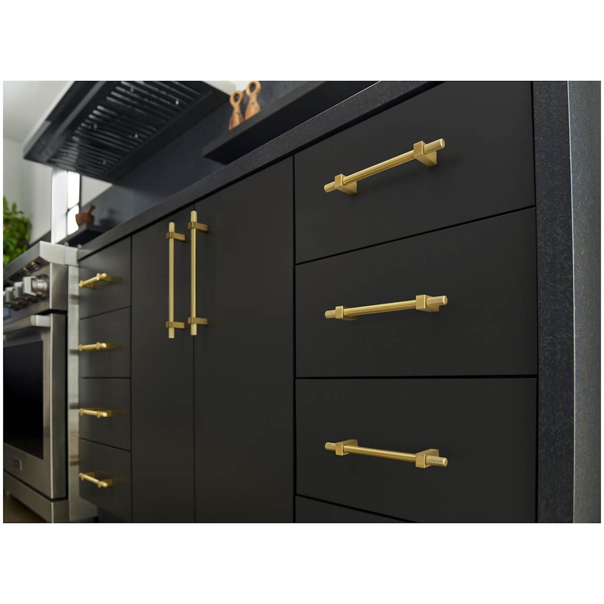 Jeffrey Alexander - 598-305SBZ - Larkin Center Knurled 12" (305mm) Center to Center Modern Industrial Large Cabinet Bar Handle / Drawer Bar Pull in Satin Bronze