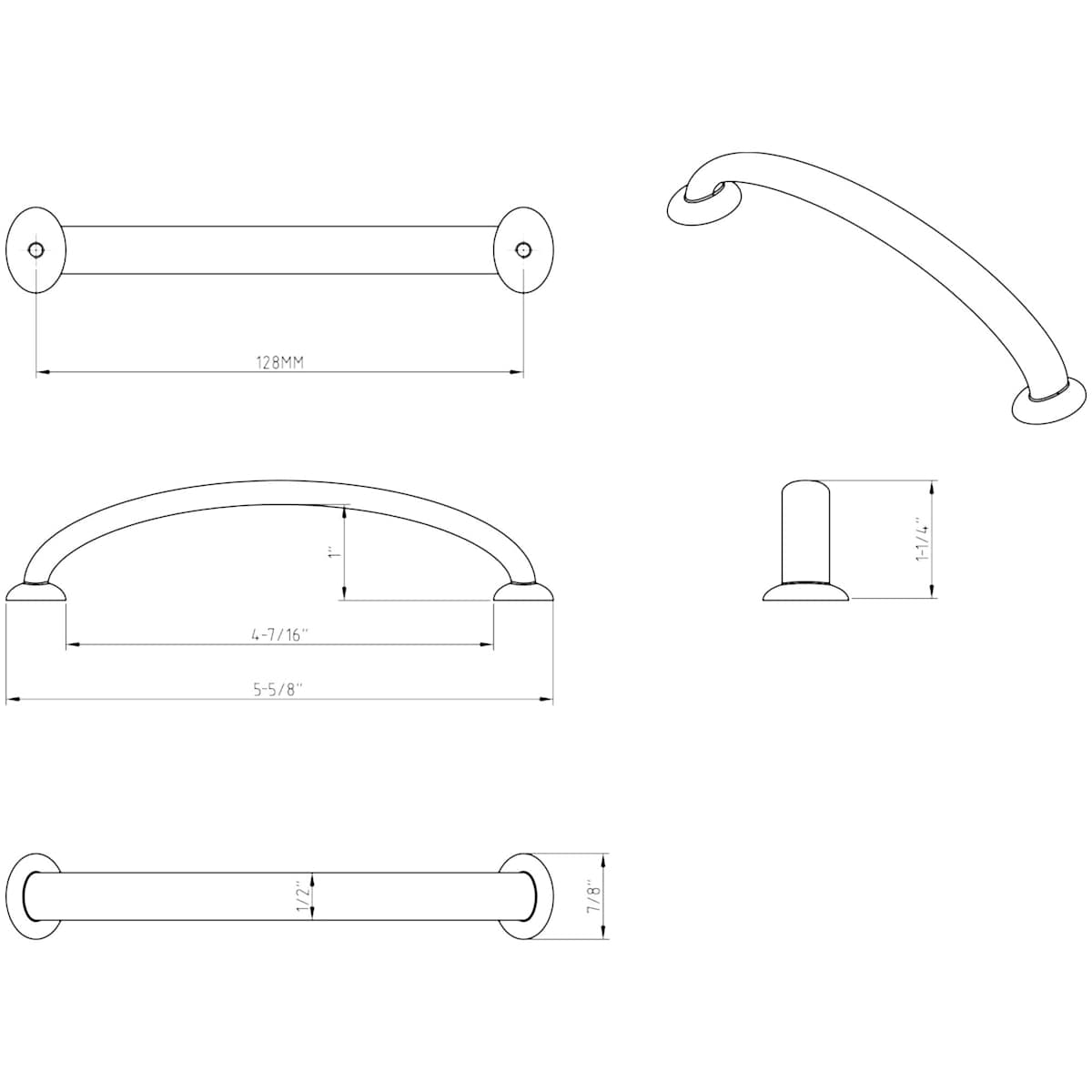 Jeffrey Alexander - 650-128DBAC - Hudson 5-1/16" (128mm) Center to Center Smooth Arch Cabinet Handle / Drawer Pull in Brushed Oil Rubbed Bronze