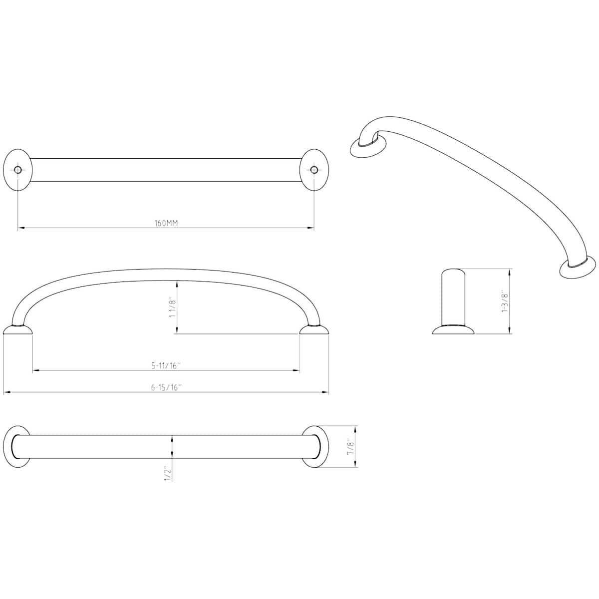 Jeffrey Alexander - 650-160DBAC - Hudson 6-5/16" Center to Center Soft Curved Cabinet Handle / Drawer Pull in Brushed Oil Rubbed Bronze