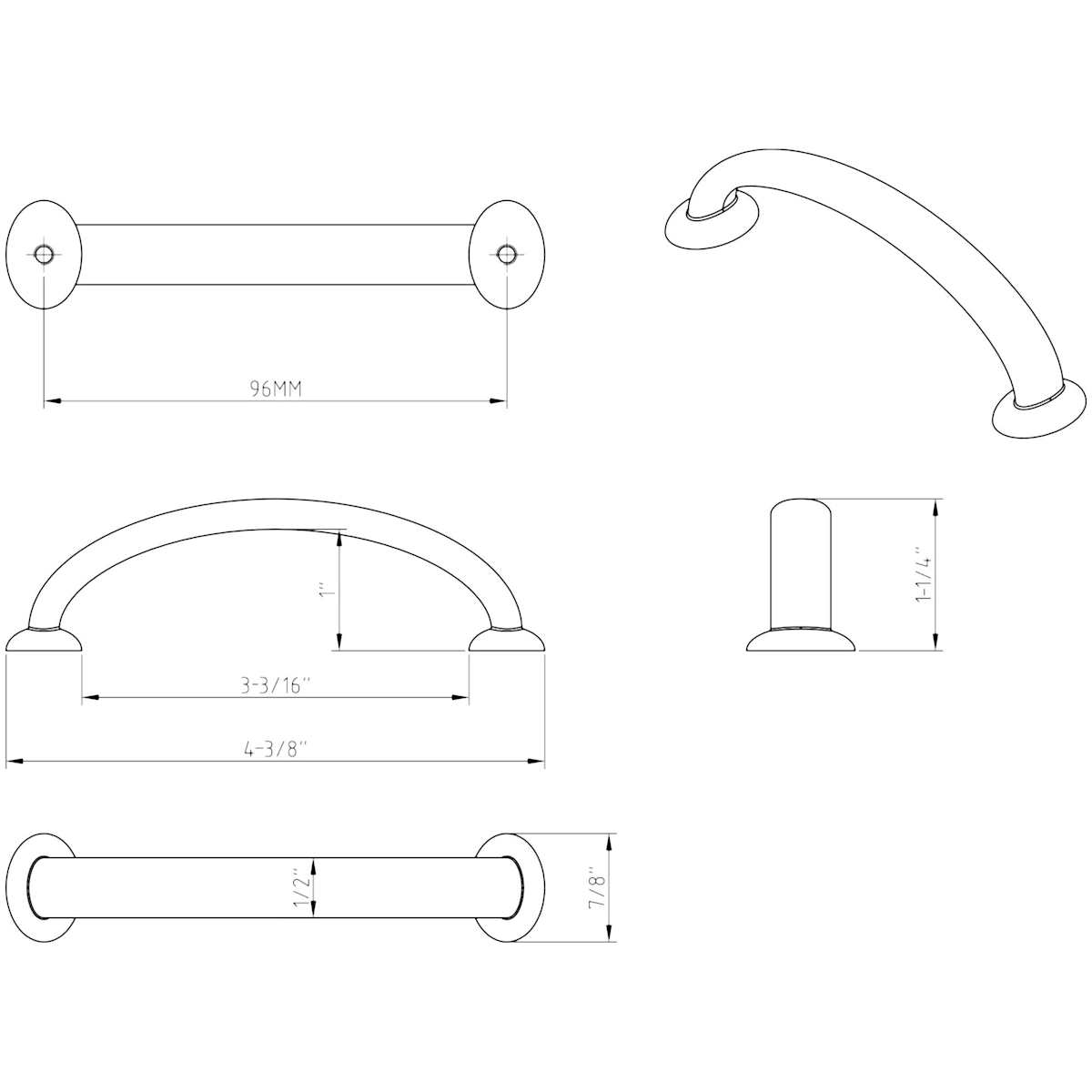Jeffrey Alexander - 650-96DBAC - Hudson 3-3/4" Center to Center Curved Arch Bow Cabinet Handle / Drawer Pull in Brushed Oil Rubbed Bronze