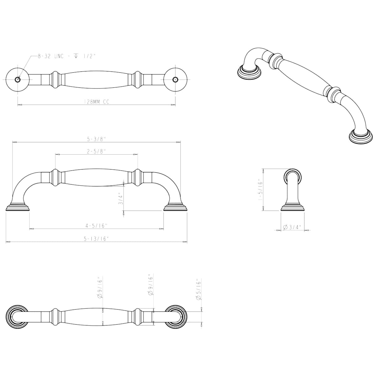 Jeffrey Alexander - 658-128PC - Tiffany 5-1/16" (128 mm) Center to Center Classic Transitional Cabinet Handle / Drawer Pull with Step Details in Polished Chrome
