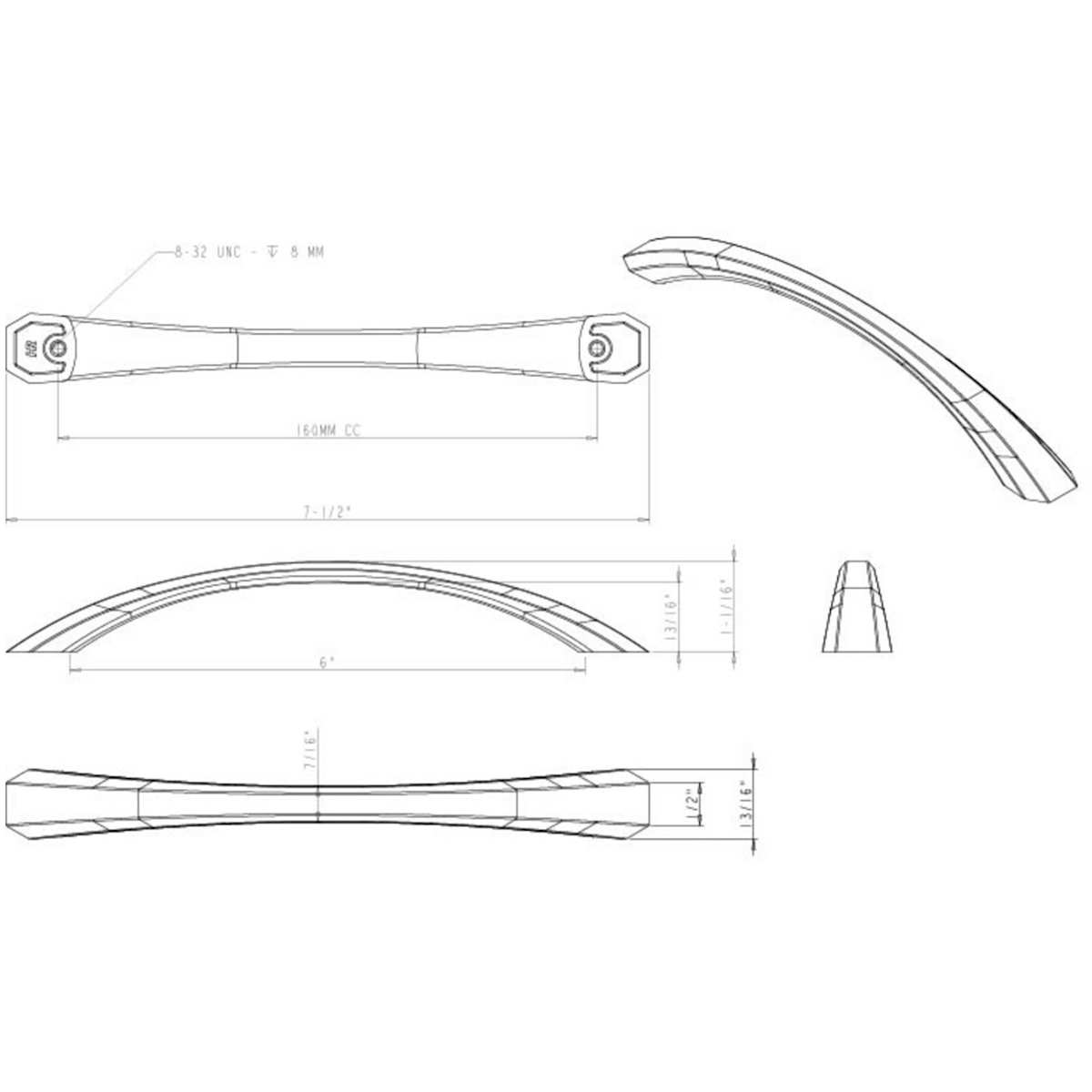Jeffrey Alexander - 678-160BG - Wheeler 6-5/16" Center to Center Transitional Beveled Arch Bow Cabinet Handle / Drawer Pull in Brushed Gold