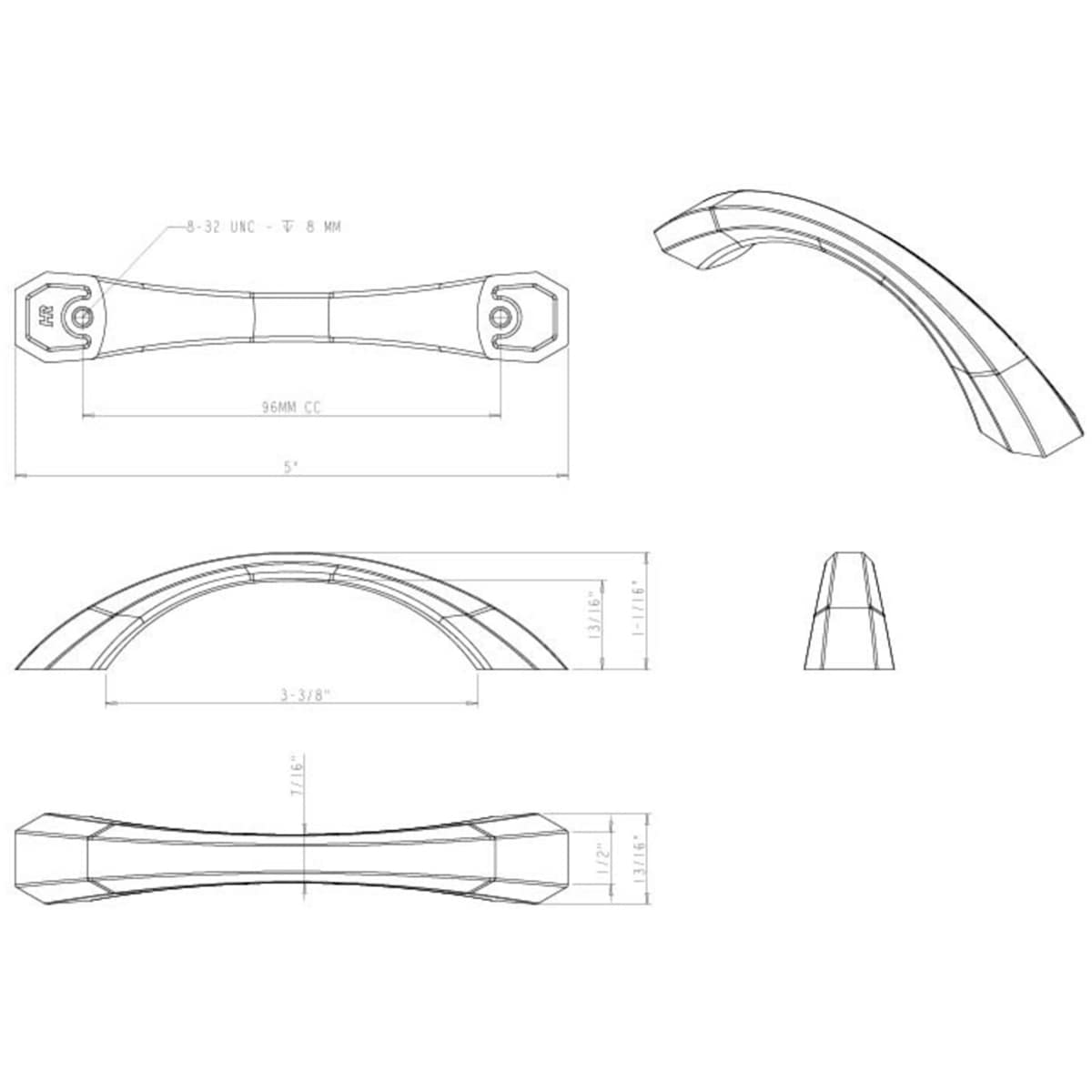 Jeffrey Alexander - 678-96DBAC - Wheeler 3-3/4" Center to Center Arch Bow Cabinet Handle / Drawer Pull in Brushed Oil Rubbed Bronze