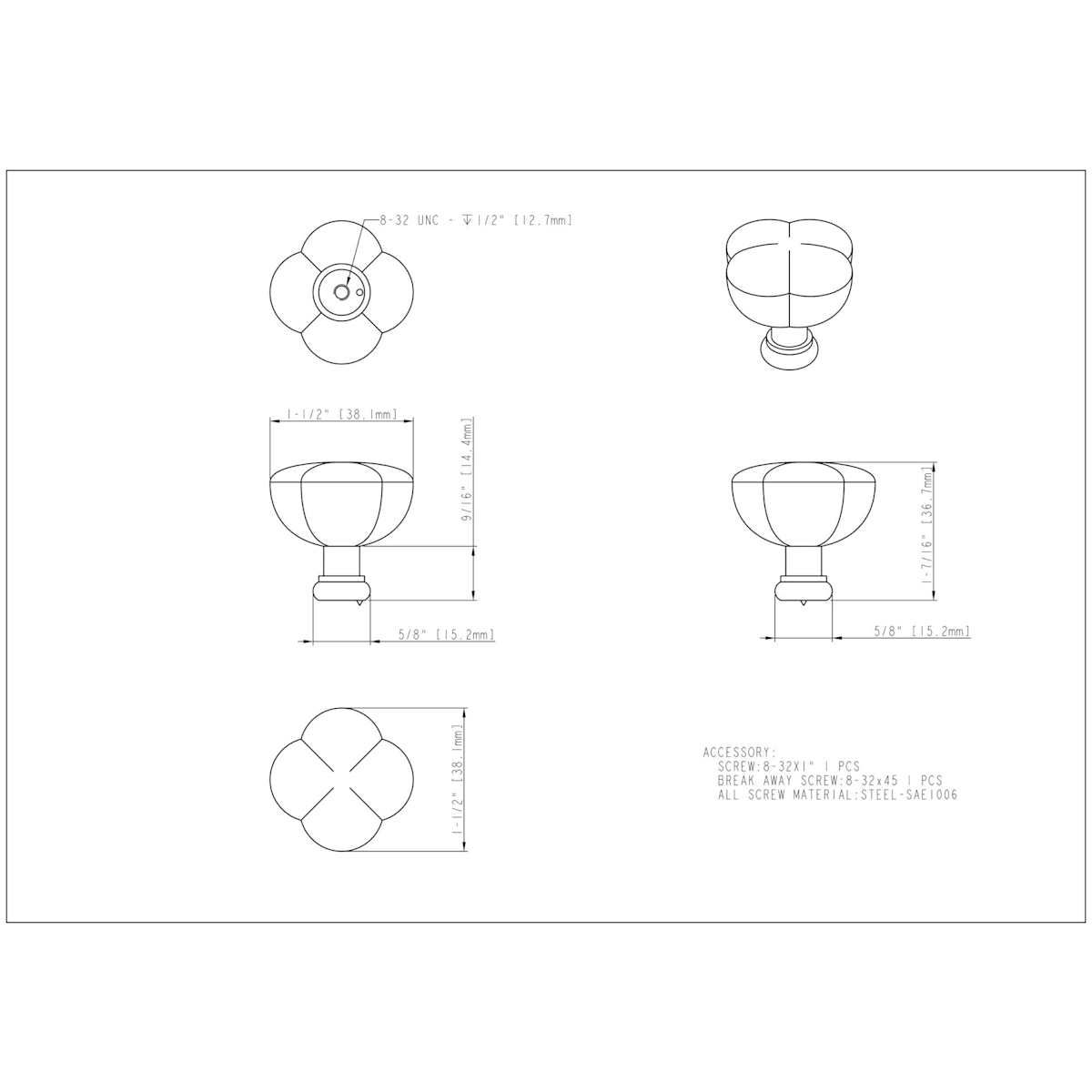 Jeffrey Alexander - 686L-DBAC - Southerland 1-1/2" Wide Designer Quatrefoil Rounded Square Cabinet Knob / Drawer Knob in Brushed Oil Rubbed Bronze
