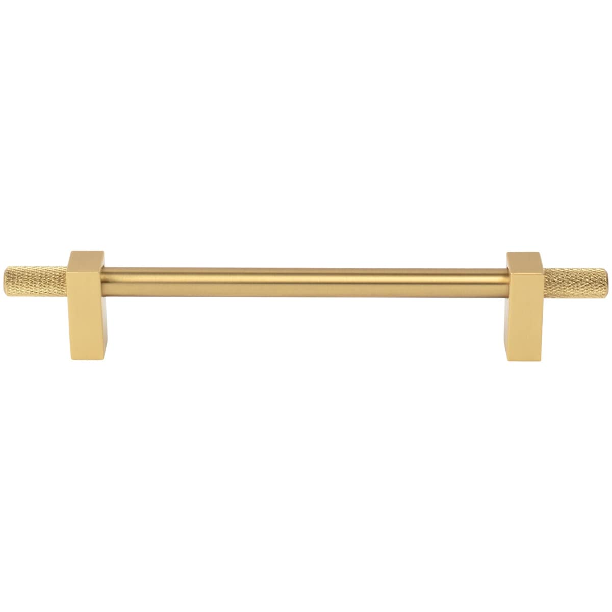 Jeffrey Alexander - 698-160SN - Larkin Outer Knurled 6-5/16" (160mm) Center to Center Modern Industrial Cabinet Bar Handle / Drawer Bar Pull in Satin Nickel