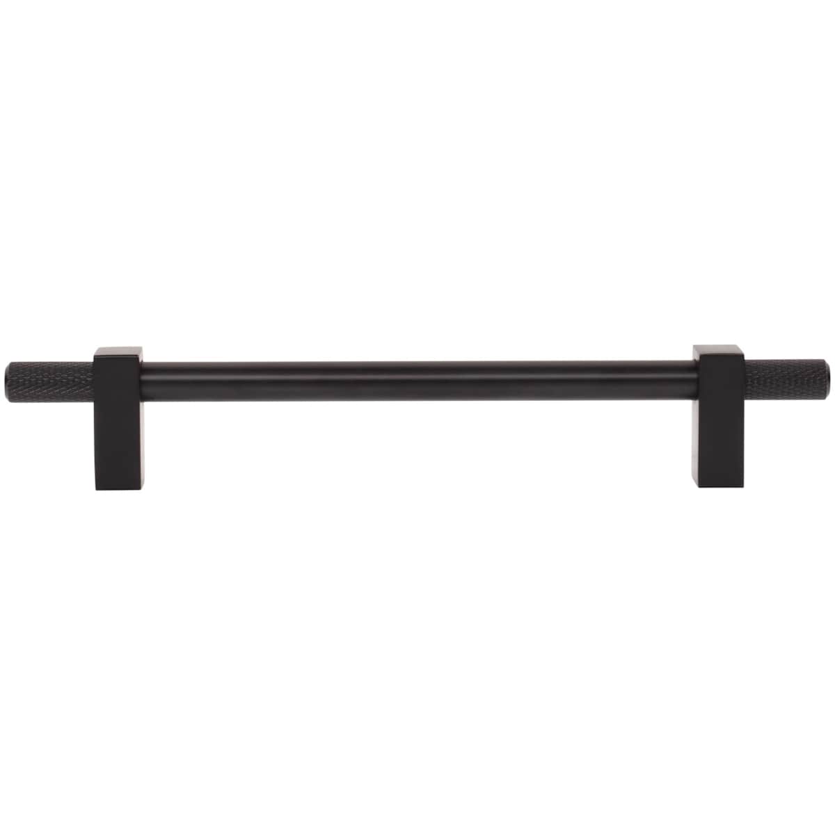 Jeffrey Alexander - 698-160SN - Larkin Outer Knurled 6-5/16" (160mm) Center to Center Modern Industrial Cabinet Bar Handle / Drawer Bar Pull in Satin Nickel