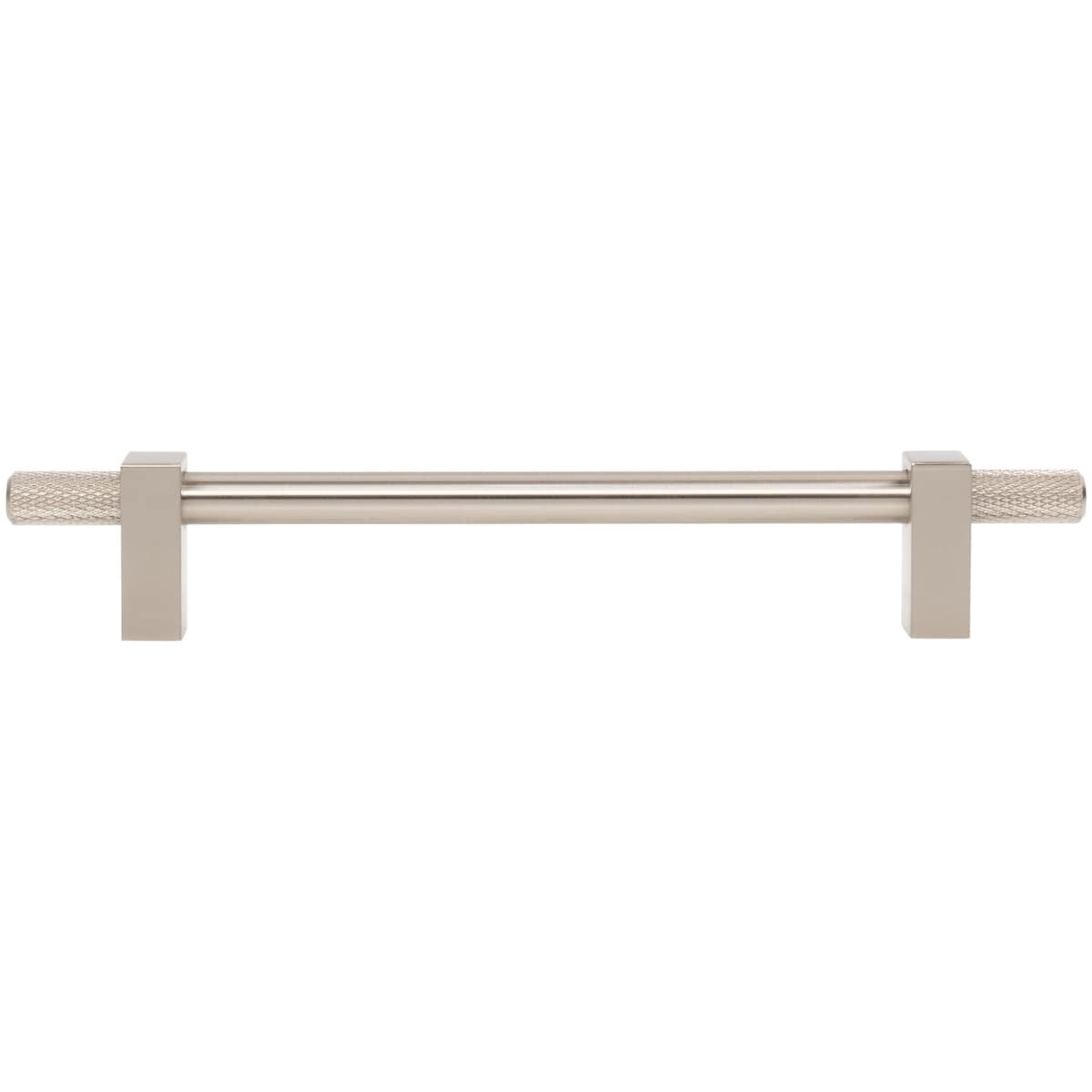 Jeffrey Alexander - 698-160SN - Larkin Outer Knurled 6-5/16" (160mm) Center to Center Modern Industrial Cabinet Bar Handle / Drawer Bar Pull in Satin Nickel