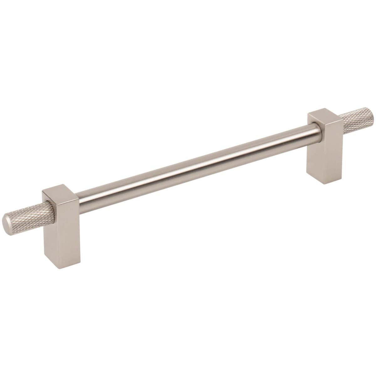 Jeffrey Alexander - 698-160SN - Larkin Outer Knurled 6-5/16" (160mm) Center to Center Modern Industrial Cabinet Bar Handle / Drawer Bar Pull in Satin Nickel