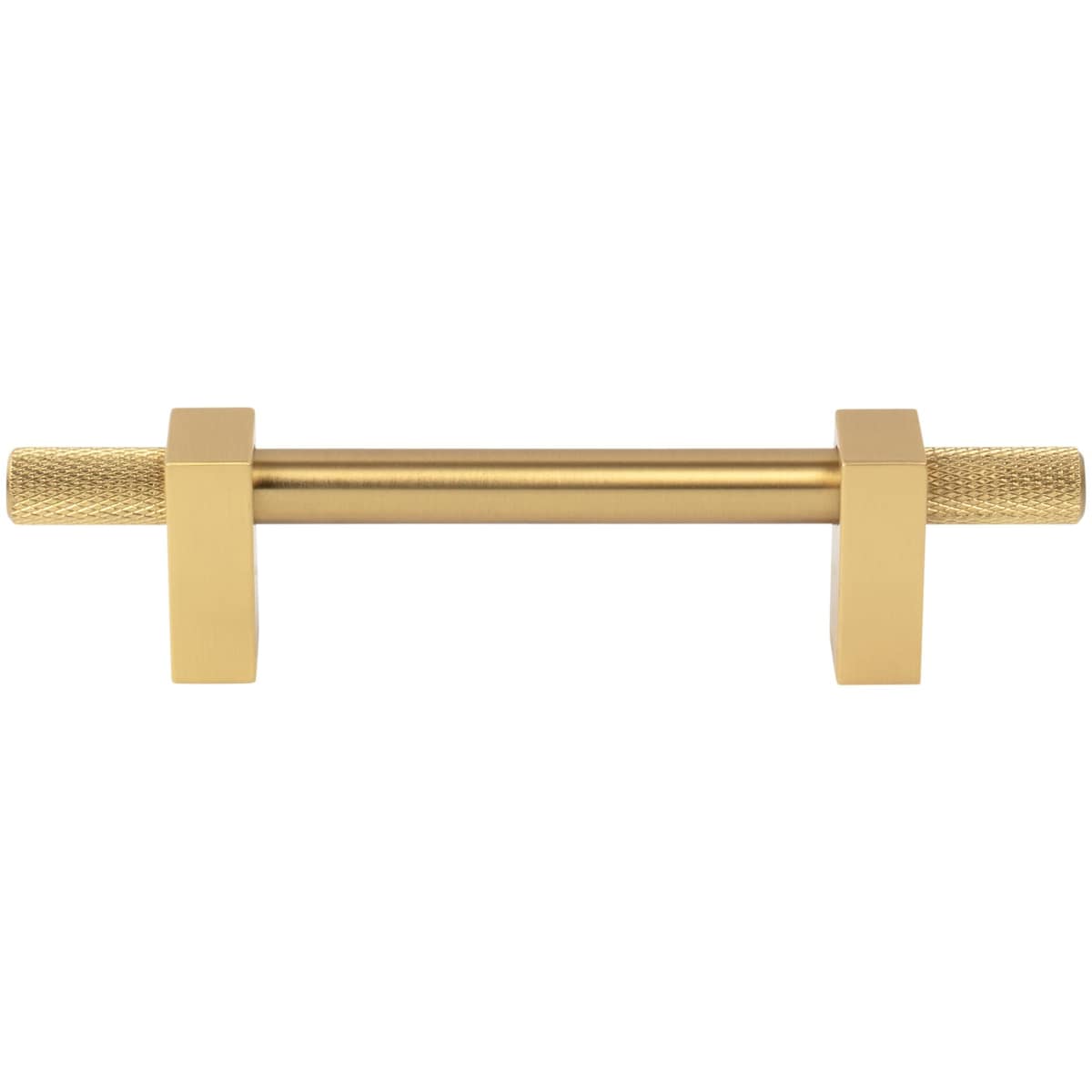 Jeffrey Alexander - 698-96SN - Larkin Outer Knurled 3-3/4" (96mm) Center to Center Modern Industrial Cabinet Bar Handle / Drawer Bar Pull in Satin Nickel