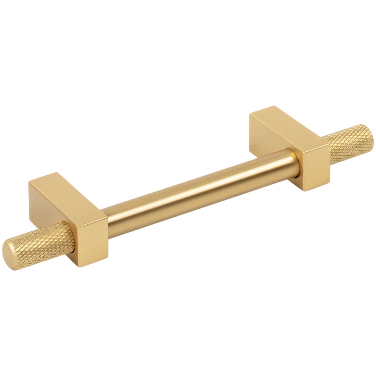 Jeffrey Alexander - 698-96SN - Larkin Outer Knurled 3-3/4" (96mm) Center to Center Modern Industrial Cabinet Bar Handle / Drawer Bar Pull in Satin Nickel