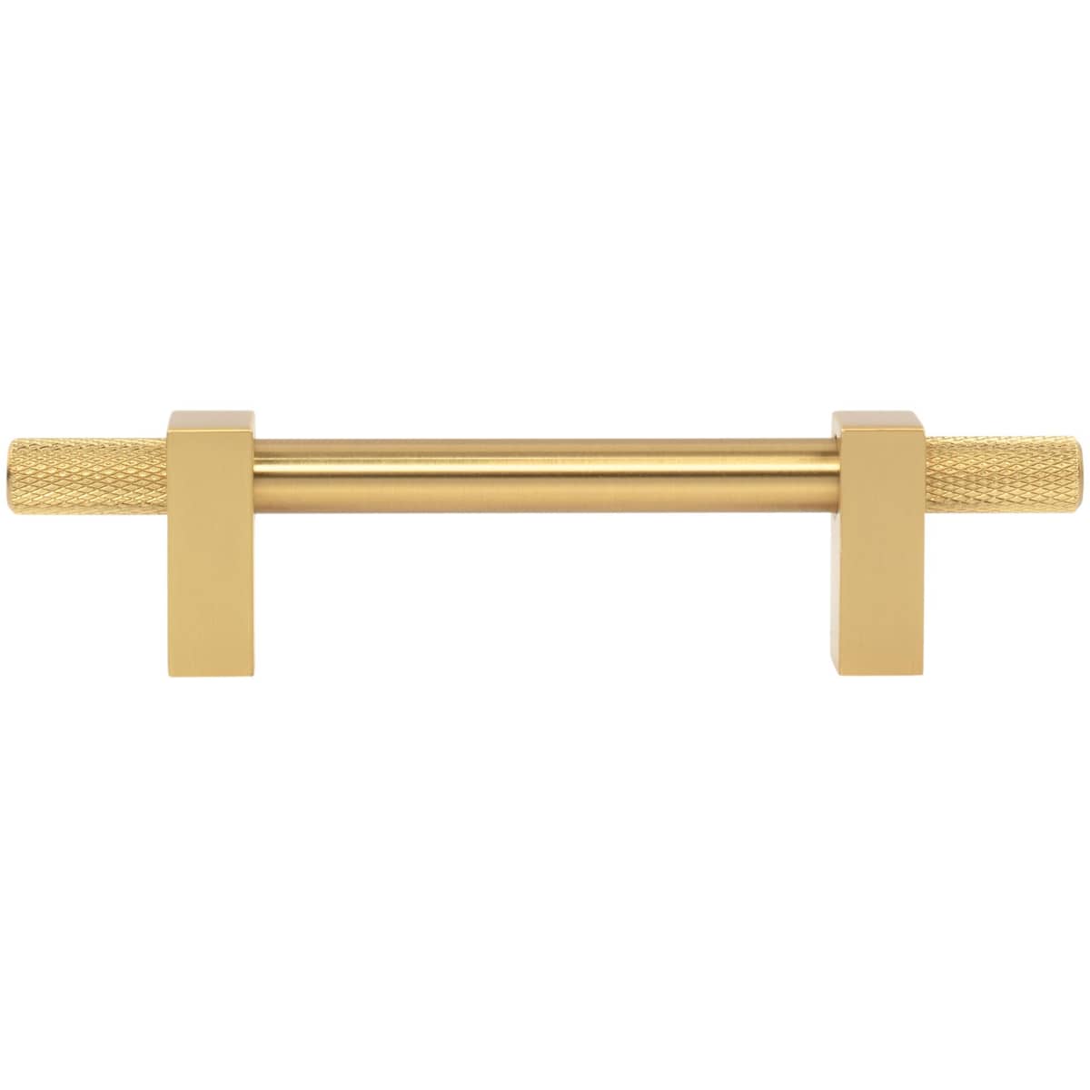 Jeffrey Alexander - 698-96SN - Larkin Outer Knurled 3-3/4" (96mm) Center to Center Modern Industrial Cabinet Bar Handle / Drawer Bar Pull in Satin Nickel