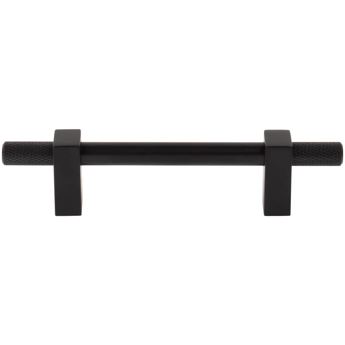Jeffrey Alexander - 698-96SN - Larkin Outer Knurled 3-3/4" (96mm) Center to Center Modern Industrial Cabinet Bar Handle / Drawer Bar Pull in Satin Nickel
