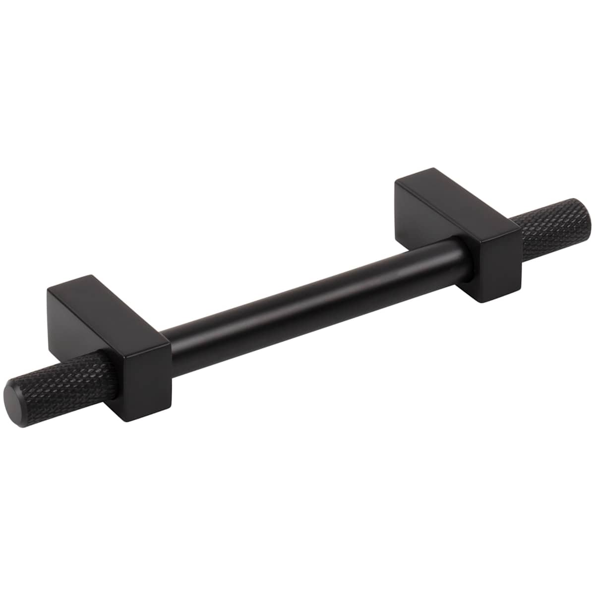 Jeffrey Alexander - 698-96SN - Larkin Outer Knurled 3-3/4" (96mm) Center to Center Modern Industrial Cabinet Bar Handle / Drawer Bar Pull in Satin Nickel
