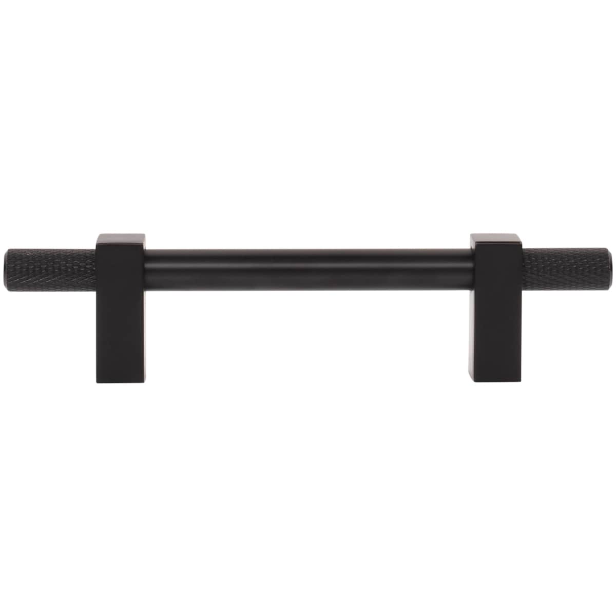 Jeffrey Alexander - 698-96SN - Larkin Outer Knurled 3-3/4" (96mm) Center to Center Modern Industrial Cabinet Bar Handle / Drawer Bar Pull in Satin Nickel