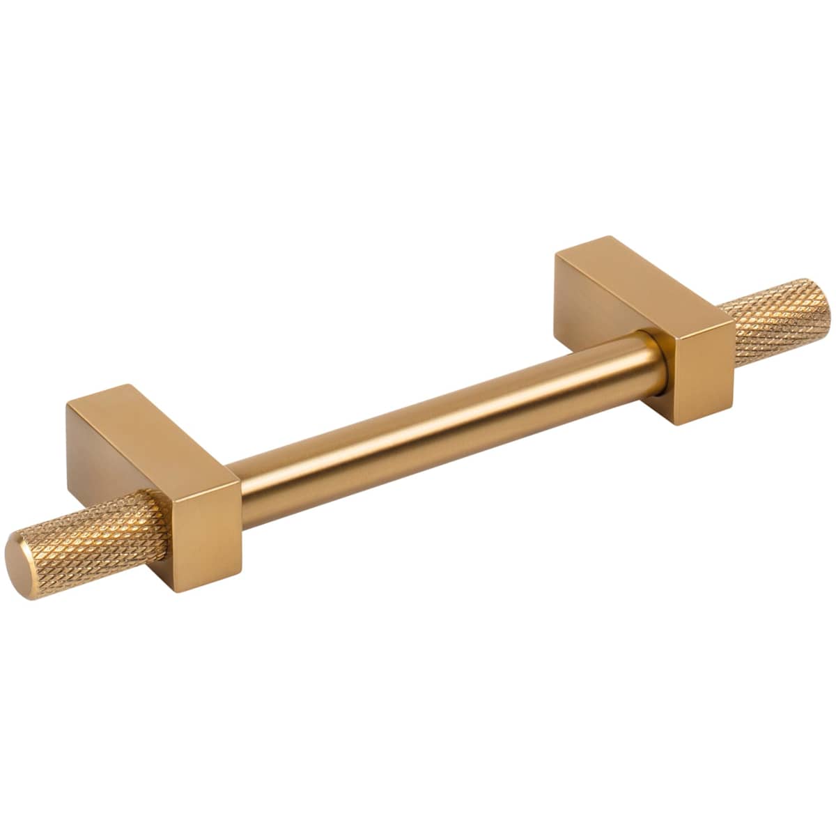 Jeffrey Alexander - 698-96SN - Larkin Outer Knurled 3-3/4" (96mm) Center to Center Modern Industrial Cabinet Bar Handle / Drawer Bar Pull in Satin Nickel