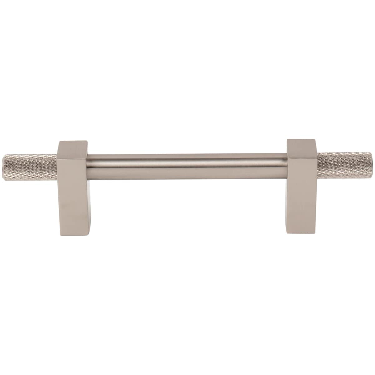 Jeffrey Alexander - 698-96SN - Larkin Outer Knurled 3-3/4" (96mm) Center to Center Modern Industrial Cabinet Bar Handle / Drawer Bar Pull in Satin Nickel