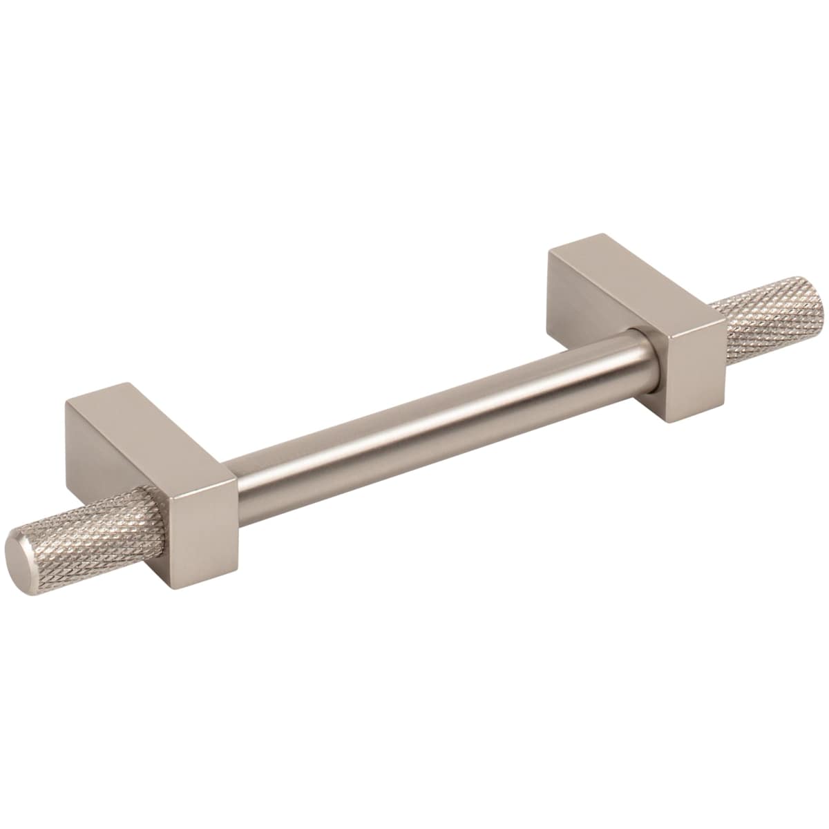 Jeffrey Alexander - 698-96SN - Larkin Outer Knurled 3-3/4" (96mm) Center to Center Modern Industrial Cabinet Bar Handle / Drawer Bar Pull in Satin Nickel