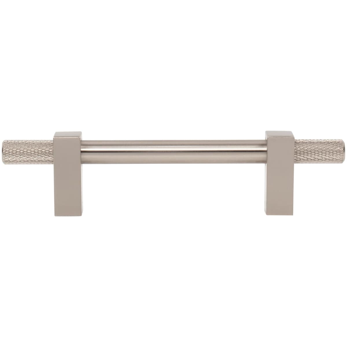 Jeffrey Alexander - 698-96SN - Larkin Outer Knurled 3-3/4" (96mm) Center to Center Modern Industrial Cabinet Bar Handle / Drawer Bar Pull in Satin Nickel