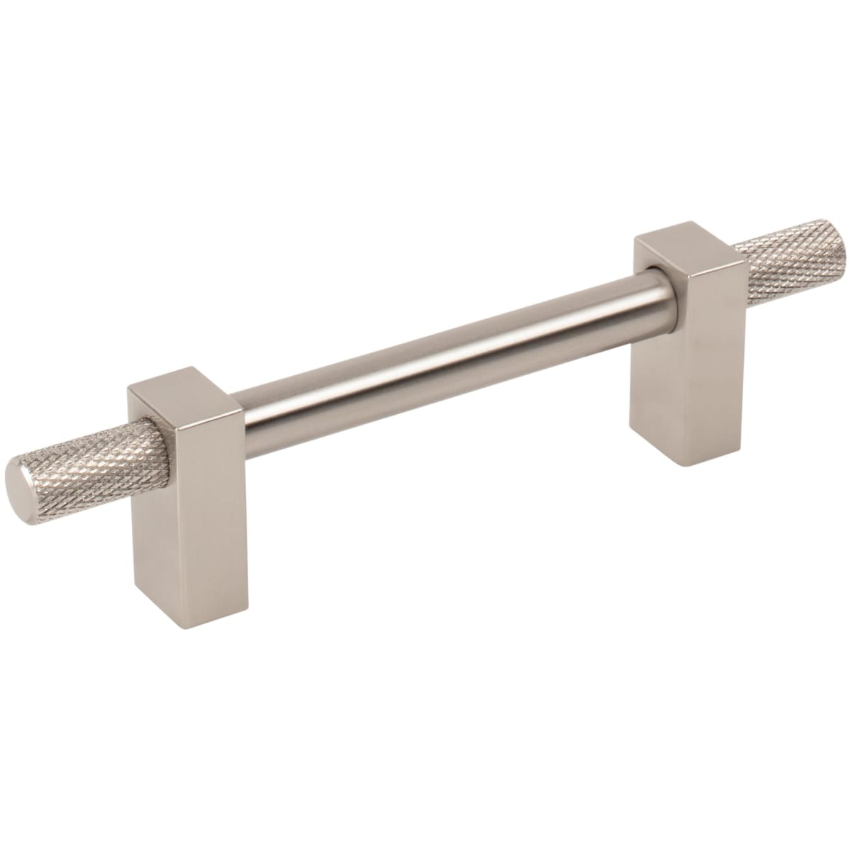 Jeffrey Alexander - 698-96SN - Larkin Outer Knurled 3-3/4" (96mm) Center to Center Modern Industrial Cabinet Bar Handle / Drawer Bar Pull in Satin Nickel