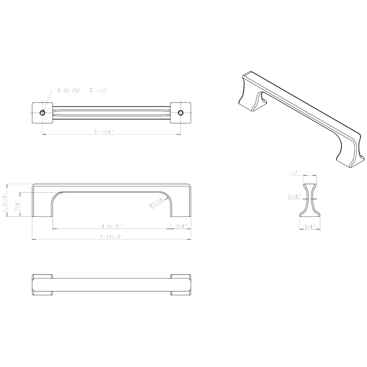 Jeffrey Alexander - 752-128BNBDL - Sullivan 5-1/16" Center to Center I Beam Style Square Cabinet Handle / Drawer Pull with Pinched Sides in Brushed Pewter