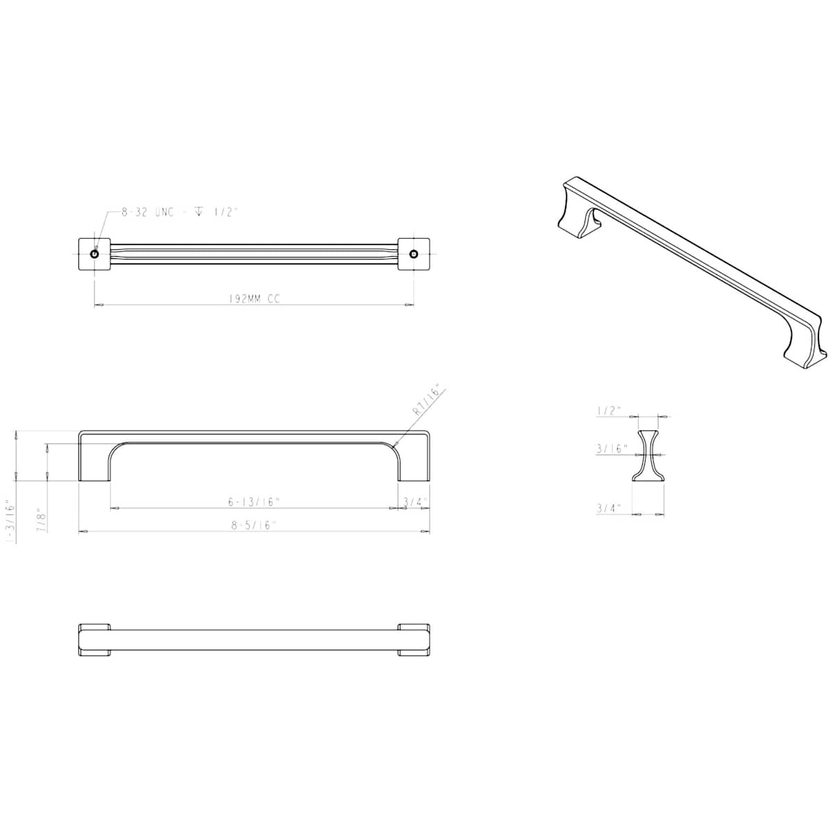 Jeffrey Alexander - 752-192BNBDL - Sullivan 7-9/16" Center to Center Tapered Cabinet Handle / Drawer Pull in Brushed Pewter
