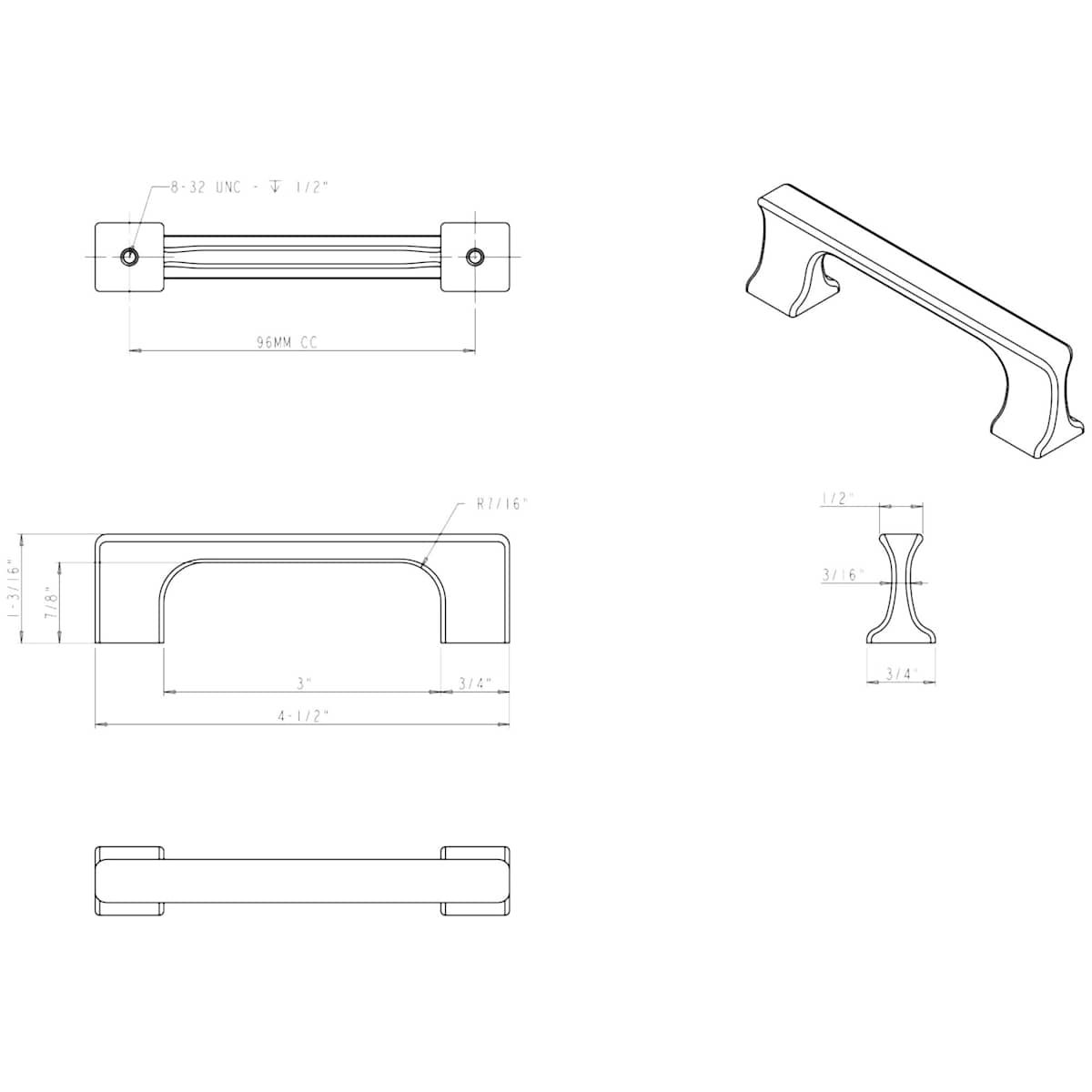 Jeffrey Alexander - 752-96BNBDL - Sullivan 3-3/4" Center to Center Tapered Square Contemporary Cabinet Handle / Drawer Pull in Brushed Pewter