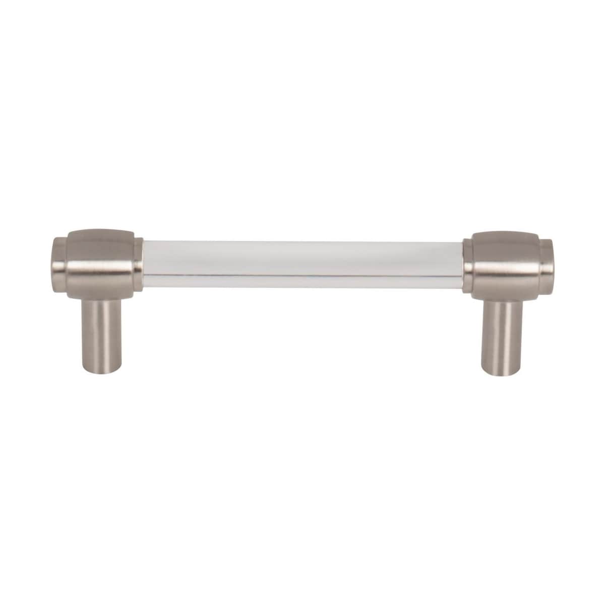 Jeffrey Alexander - 775-96SN - Carmen 3-3/4" (96 mm) Center to Center Glam Clear Acrylic Bar Cabinet Handle / Drawer Pull in Satin Nickel