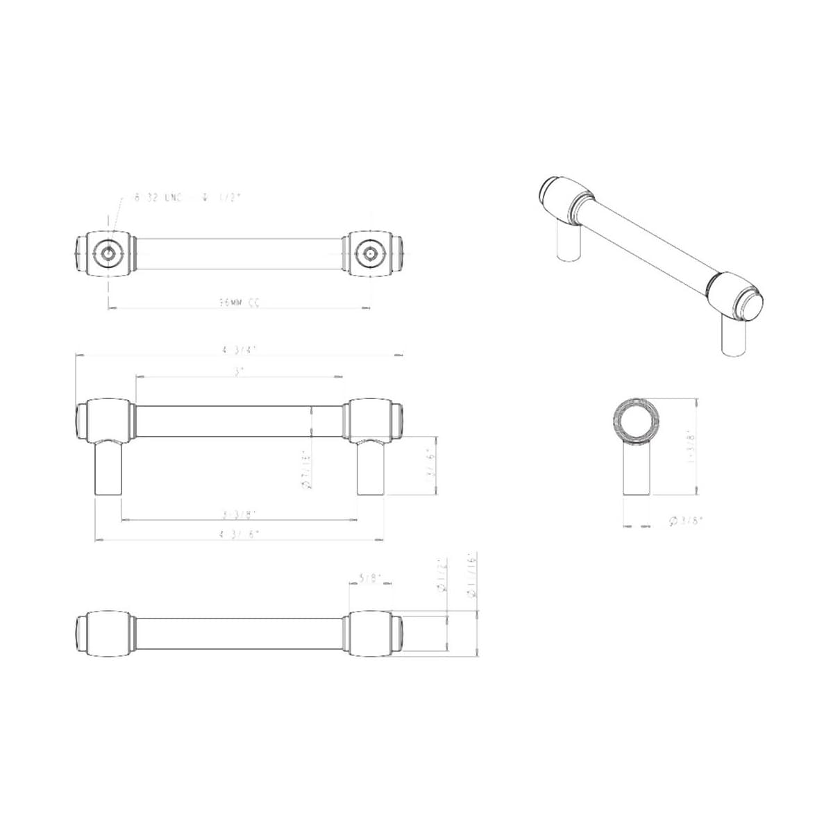 Jeffrey Alexander - 775-96SN - Carmen 3-3/4" (96 mm) Center to Center Glam Clear Acrylic Bar Cabinet Handle / Drawer Pull in Satin Nickel