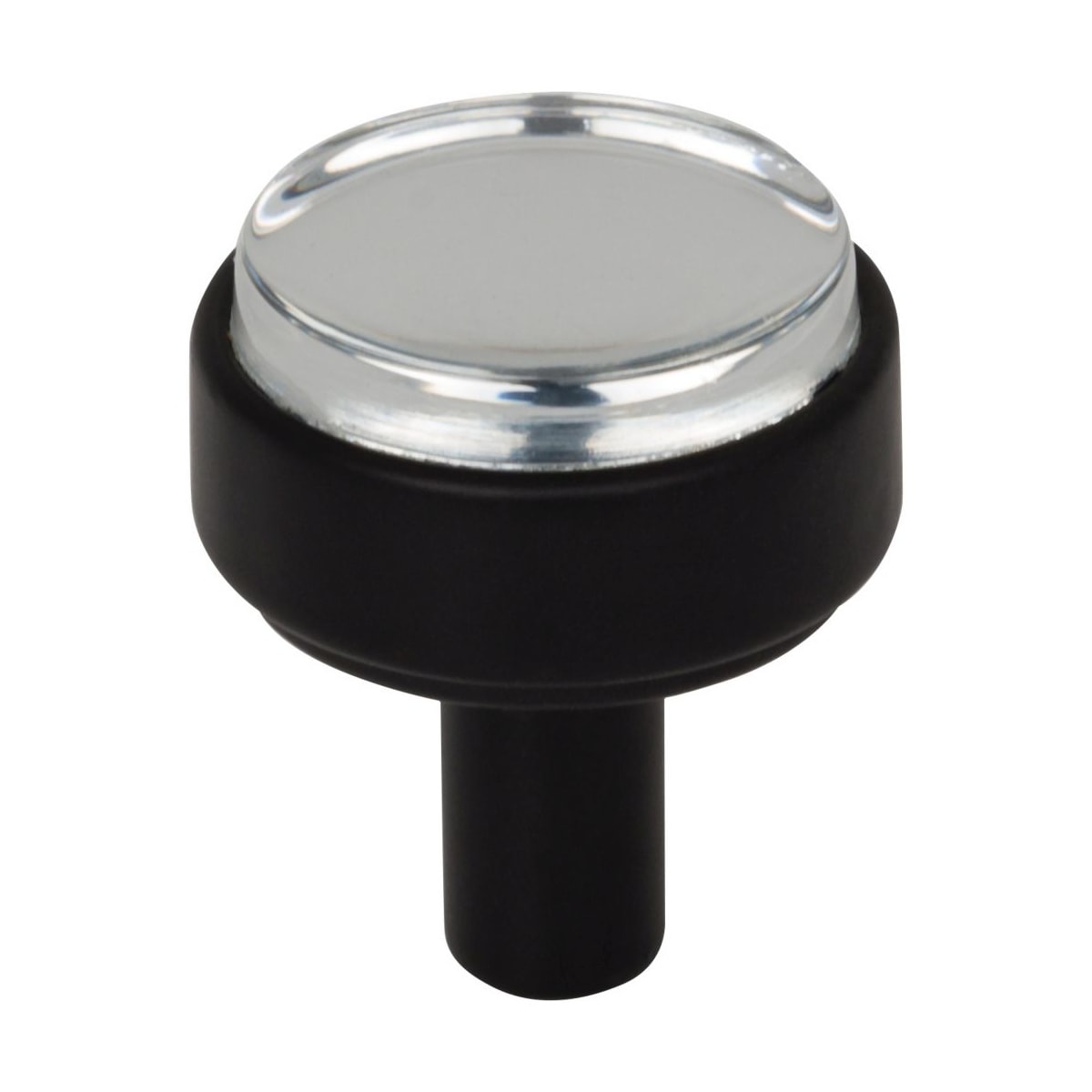Jeffrey Alexander - 775MB - Carmen 1-1/8" Glam Industrial Round Flat Clear Acrylic Mushroom Cabinet Knob / Drawer Knob with Metal Mount in Matte Black