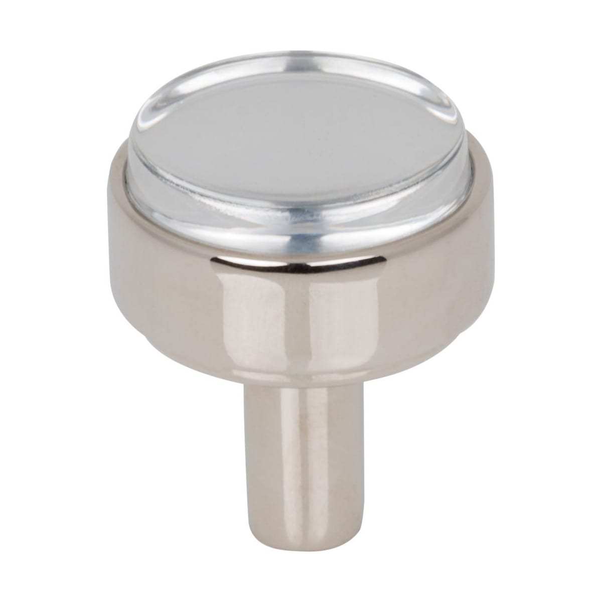 Carmen 1-1/8" Glam Industrial Round Flat Clear Acrylic Mushroom Cabinet Knob / Drawer Knob with Metal Mount