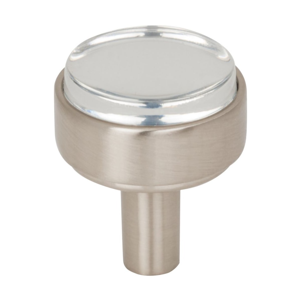 Carmen 1-1/8" Glam Industrial Round Flat Clear Acrylic Mushroom Cabinet Knob / Drawer Knob with Metal Mount