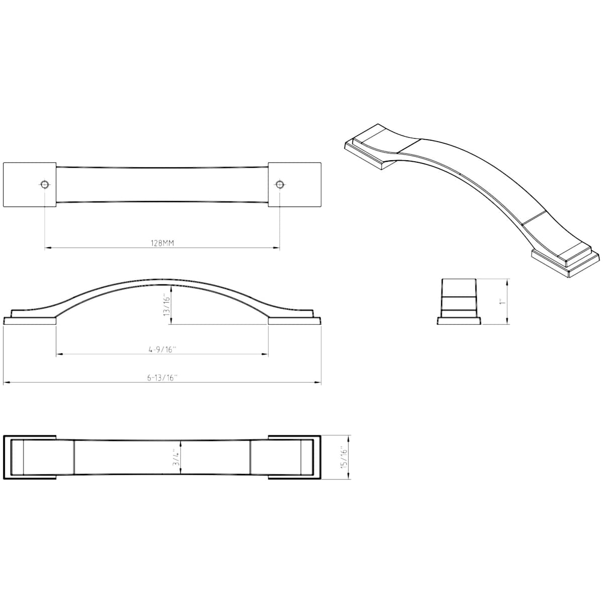 Jeffrey Alexander - 80152-128SN - Mirada 5-1/16" (128mm) Center to Center Soft Arch Cabinet Handle / Drawer Pull in Satin Nickel