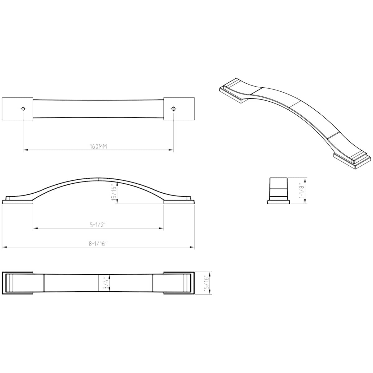 Jeffrey Alexander - 80152-160PC - Mirada 6-5/16" Center to Center Arch Bow Cabinet Handle / Drawer Pull in Polished Chrome