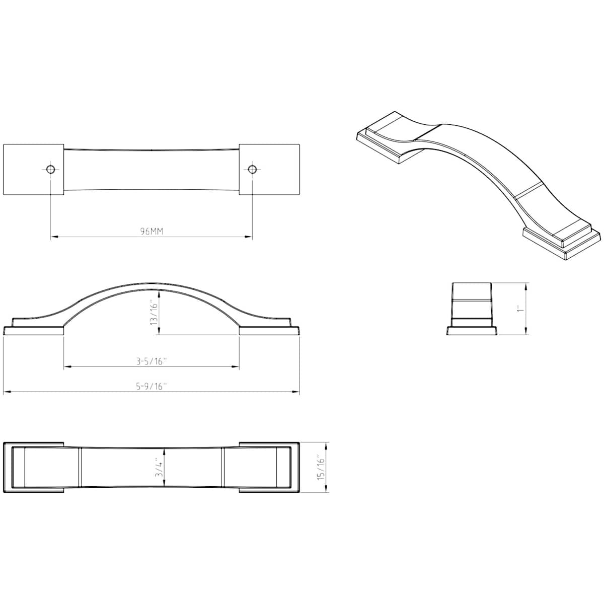 Jeffrey Alexander - 80152-96SN - Mirada 3-3/4" Center to Center Smooth Arch Bow Cabinet Handle / Drawer Pull in Satin Nickel