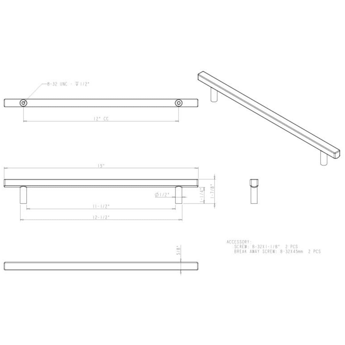 Jeffrey Alexander - 845-12DBAC - Dominique 12" Center to Center Sleek Square Bar Appliance Pull / Appliance Handle in Brushed Oil Rubbed Bronze