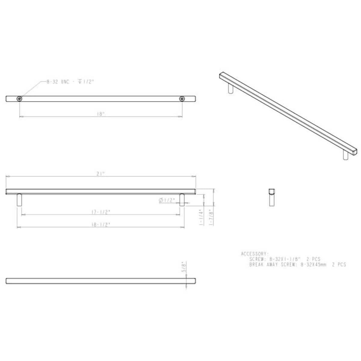 Jeffrey Alexander - 845-18PC - Dominique 18" Center to Center Sleek Square Bar Appliance Handle / Appliance Pull in Polished Chrome