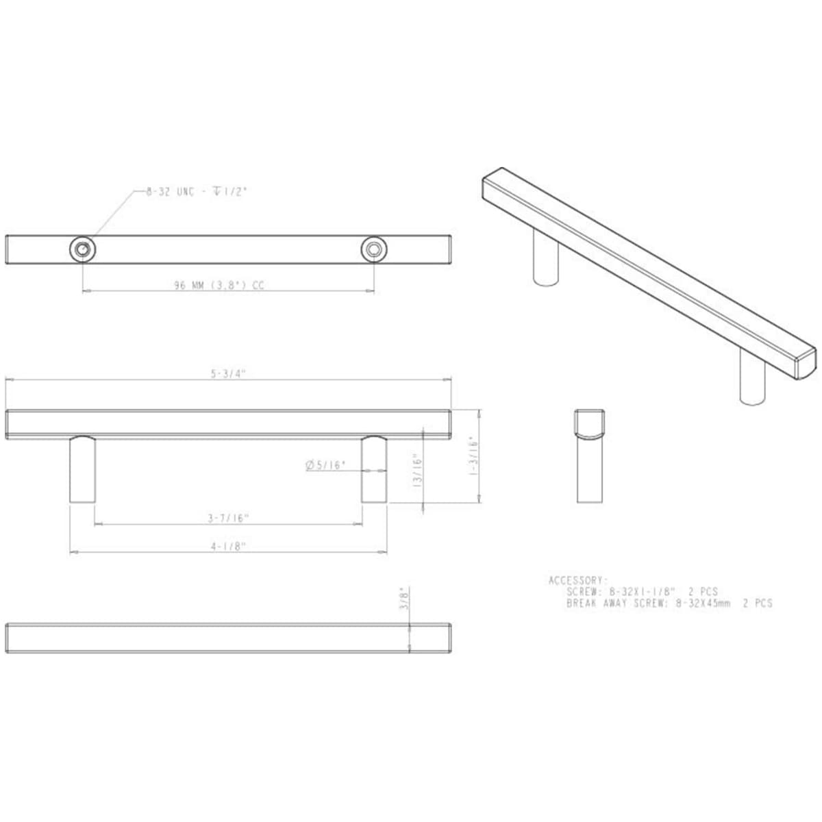 Jeffrey Alexander - 845-96SBZ - Dominique 3-3/4" (96 mm) Center to Center Square Bar Cabinet Handle / Drawer Pull in Satin Bronze