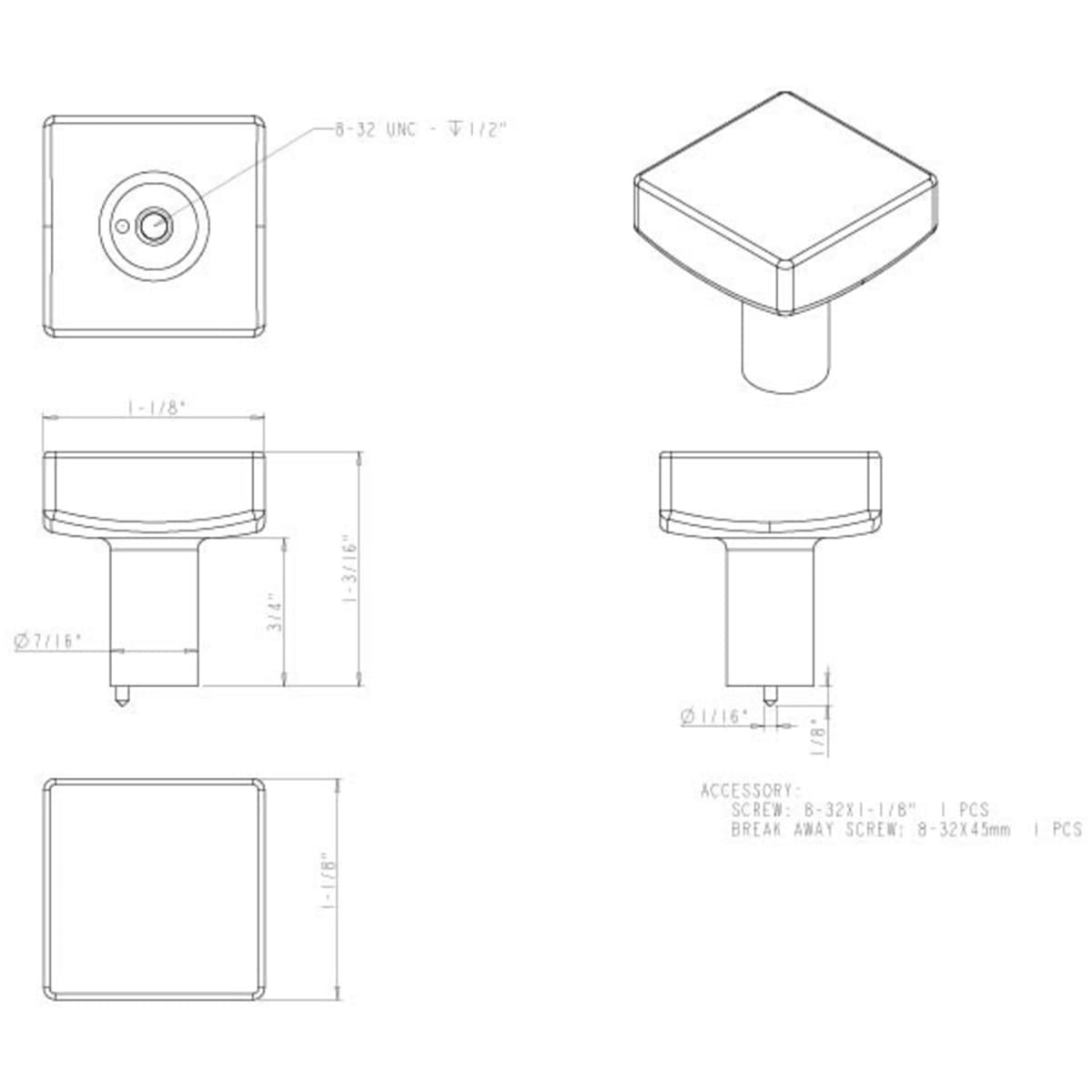 Jeffrey Alexander - 845BNBDL - Dominique 1-1/8" Thick Square Cabinet Knob / Drawer Knob in Brushed Pewter
