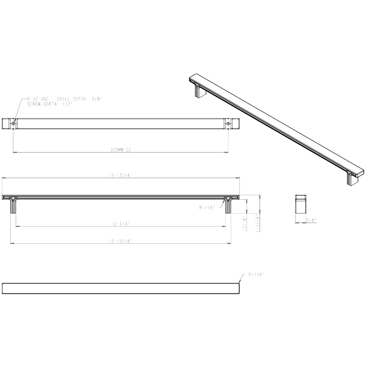 Jeffrey Alexander - 867-320NI - Anwick 12-5/8" Center to Center Flat Square Large Oversized Cabinet Bar Handle / Drawer Bar Pull in Polished Nickel