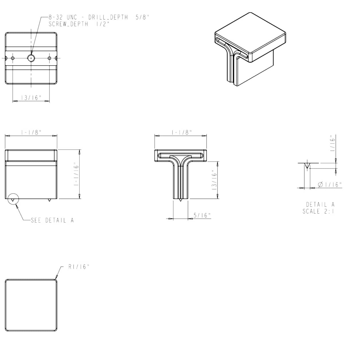 Jeffrey Alexander - 867L-SN - Anwick 1-1/8" Modern Linear Square Cabinet Knob / Drawer Knob in Satin Nickel