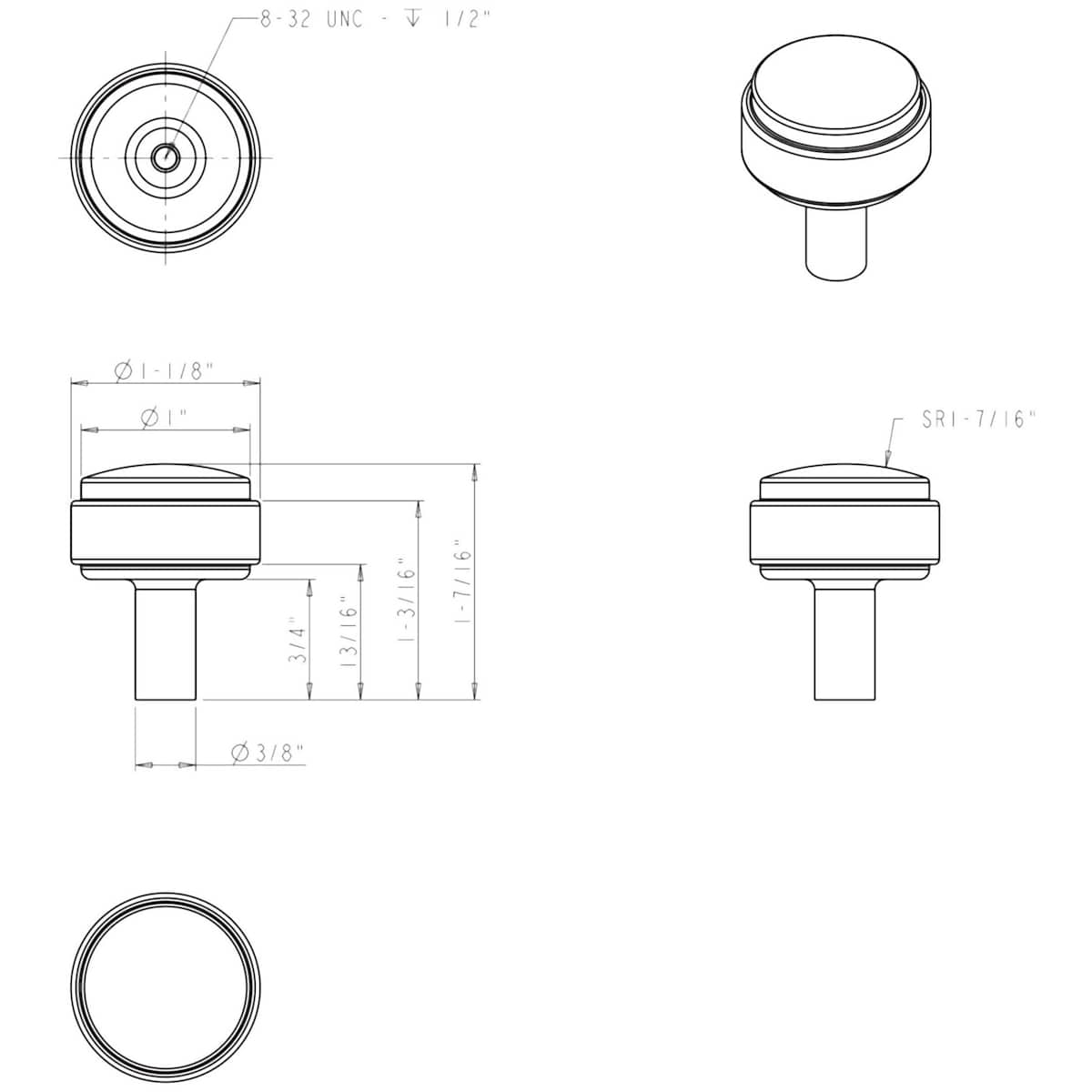 Jeffrey Alexander - 885BG - Hayworth 1-1/8" Modern Industrial Stepped Round Cabinet Knob / Drawer Knob with Mounting Hardware in Brushed Gold