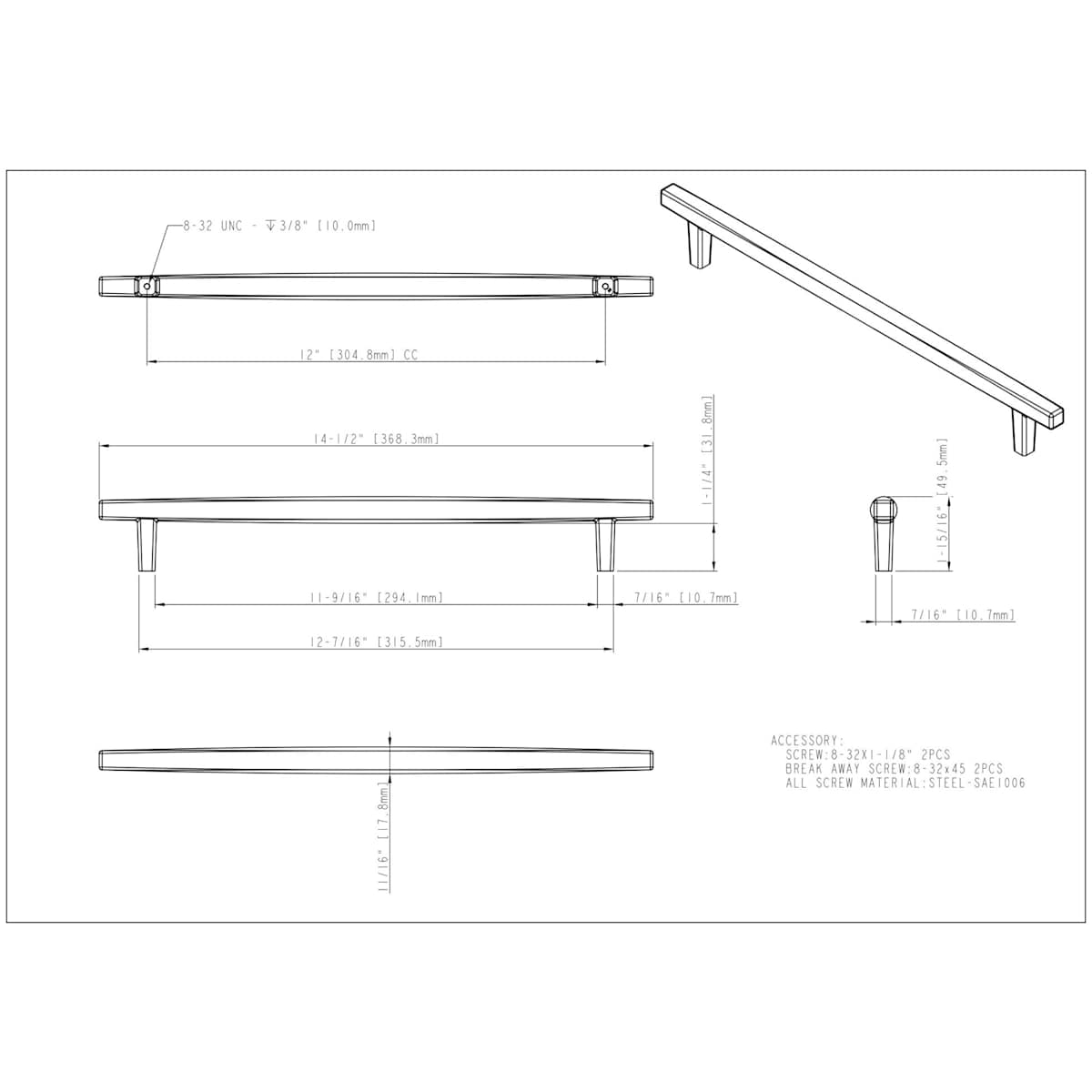 Jeffrey Alexander - 905-12BG - Whitlock 12" Center to Center Square Bar Appliance Handle / Pull in Brushed Gold