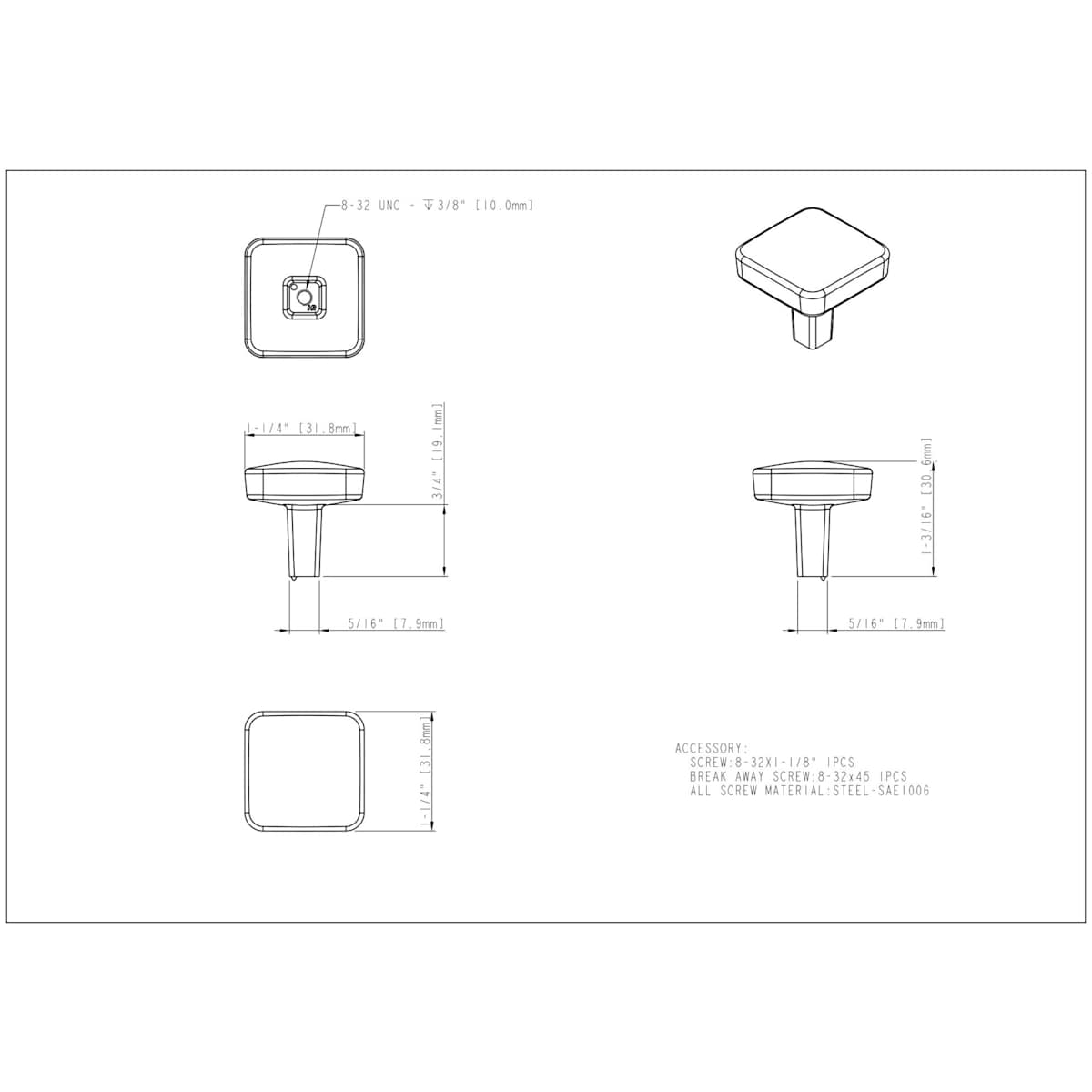 Jeffrey Alexander - 905BG - Whitlock 1-1/4" Square Cabinet / Drawer Knob with Soft Rounded Edges in Brushed Gold